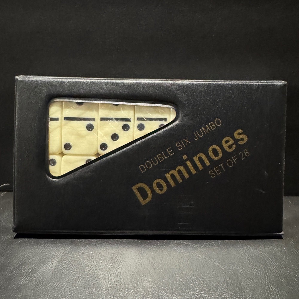 CHH Double Six Jumbo Dominoes Set of 28 Cream Tiles Black Pips Vinyl Case